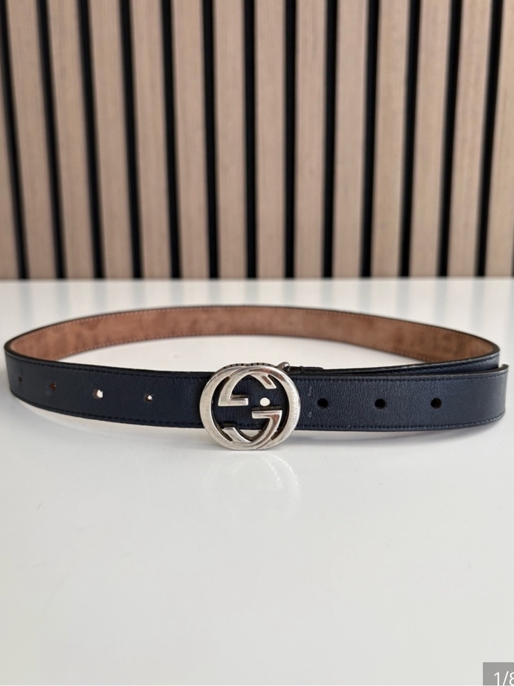 Gucci Black Leather Belt with Silver Double G Buckle